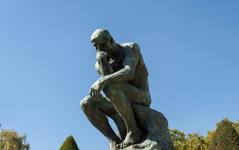 The Thinker sculpture in Rodin Museum gardens, Paris.