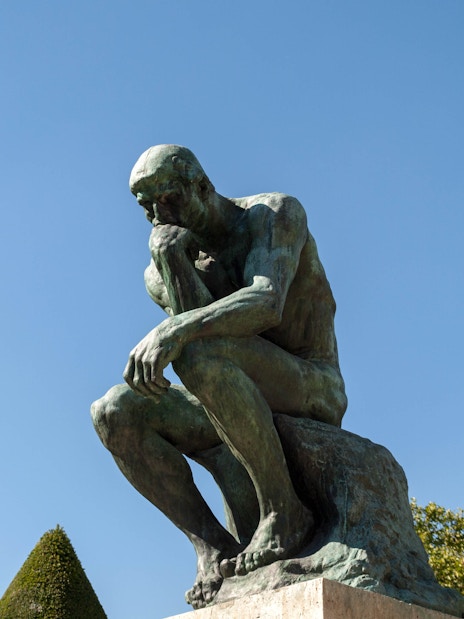 The Thinker sculpture in Rodin Museum gardens, Paris.