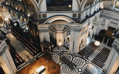 Whispering Gallery interior view at St. Paul's Cathedral, London, showcasing ornate architecture.