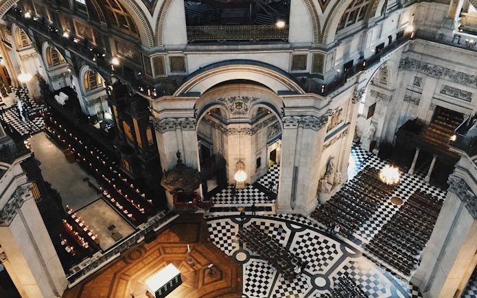 Whispering Gallery interior view at St. Paul's Cathedral, London, showcasing ornate architecture.