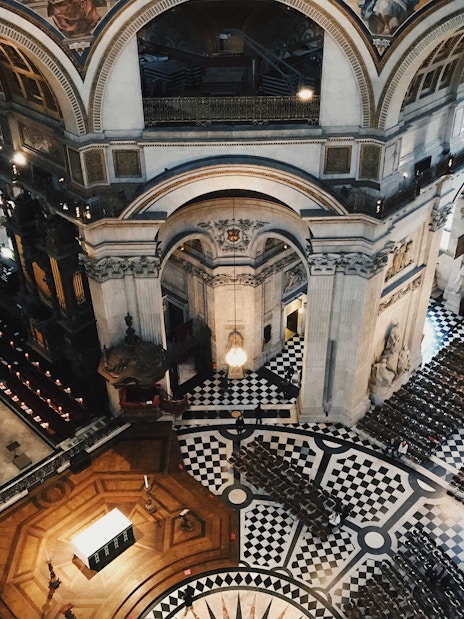 Whispering Gallery interior view at St. Paul's Cathedral, London, showcasing ornate architecture.
