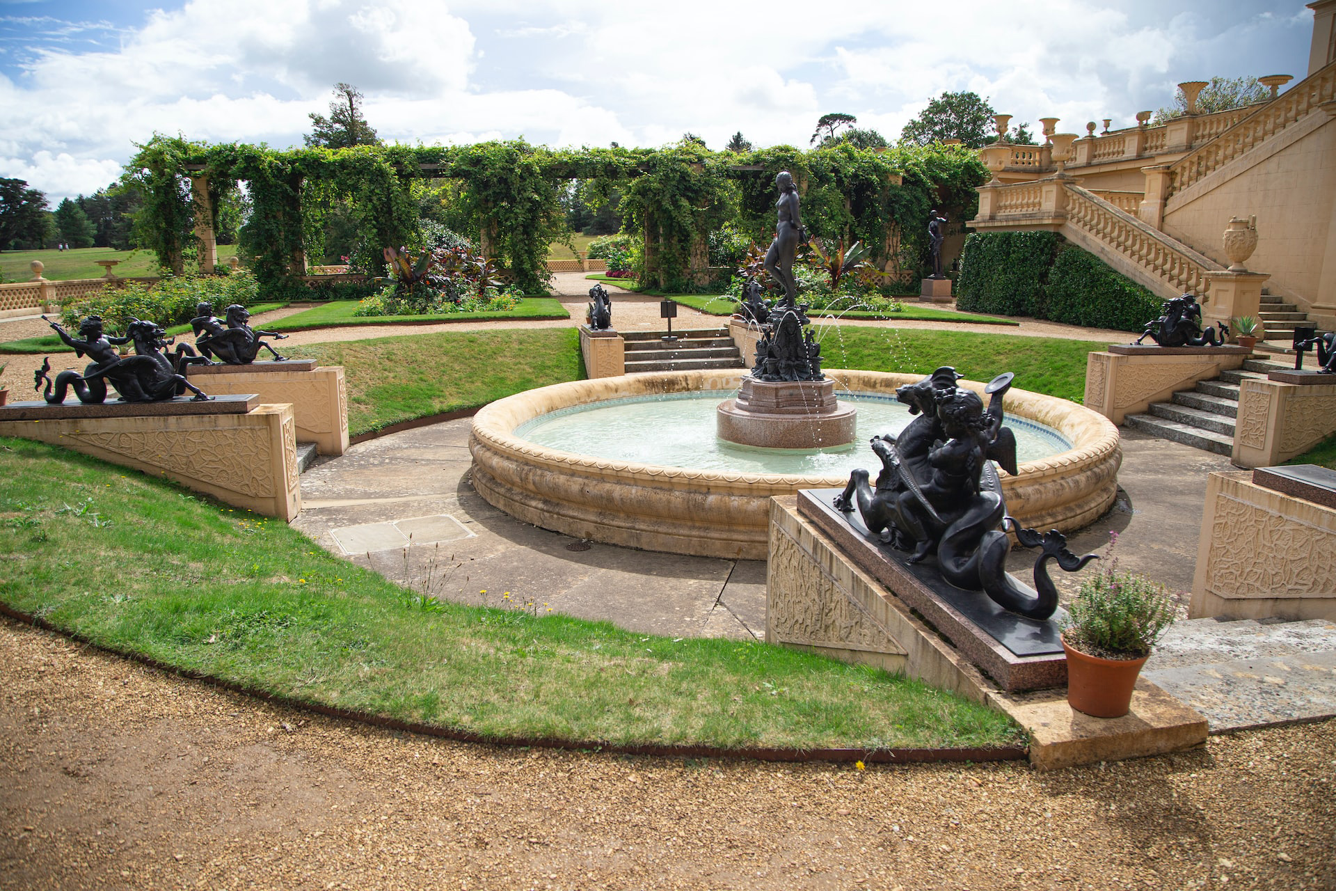 Fountain and sculptures in the garden of Osborne House, Isle of Wight.