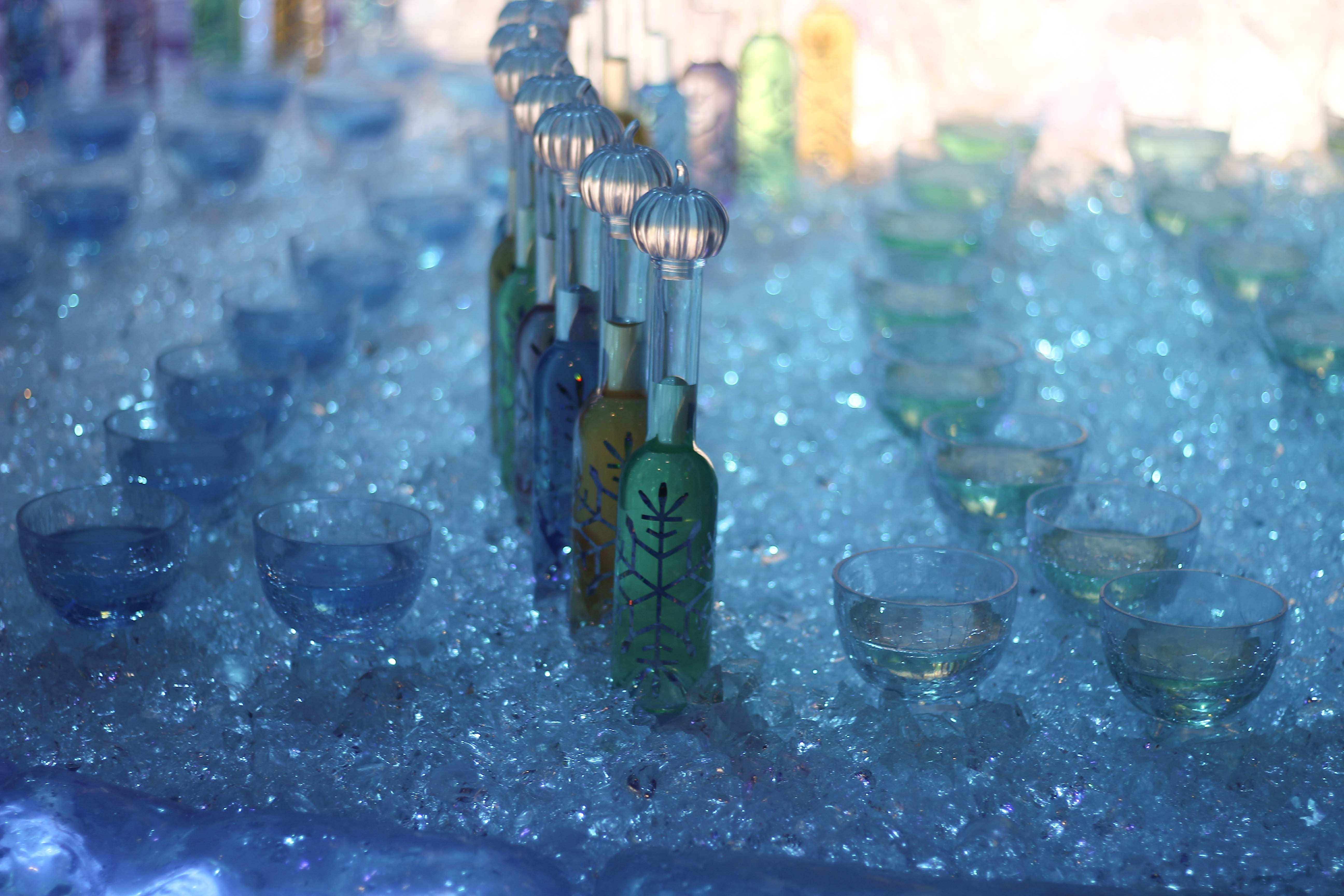 Potion jars at Harry Potter Studio Tour, showcasing magical artifacts.