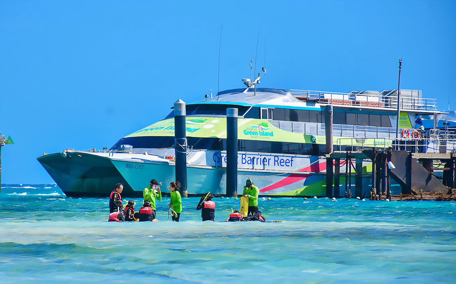 Catamaran cruise approaching Green Island, Great Barrier Reef, Australia.