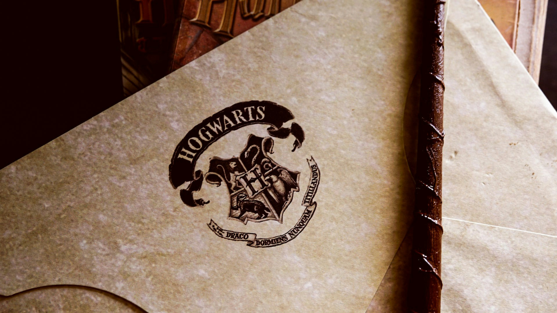 Hogwarts acceptance letter display at Harry Potter Studio Shop, London.