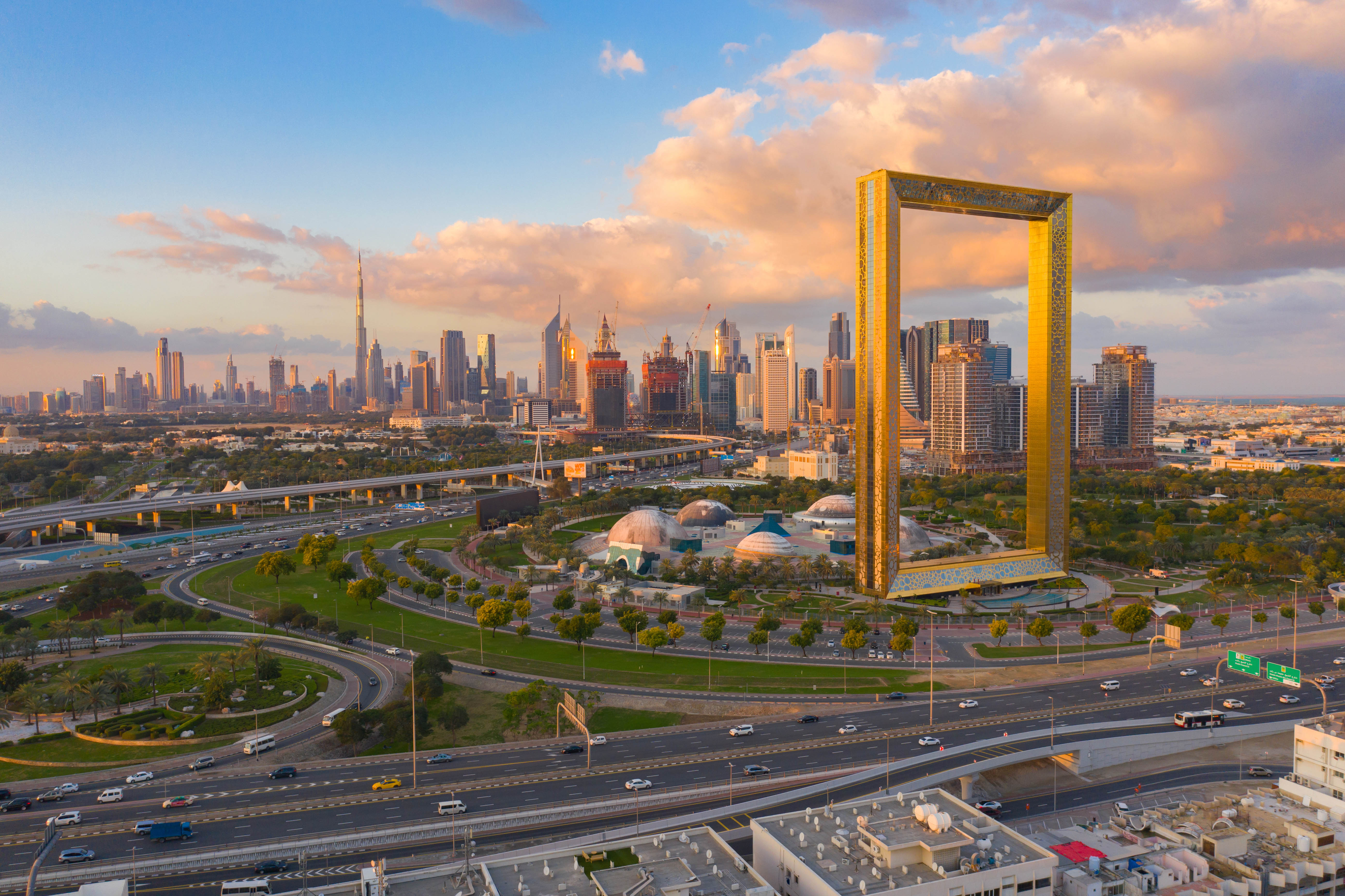 Aerial view of the Dubai Frame