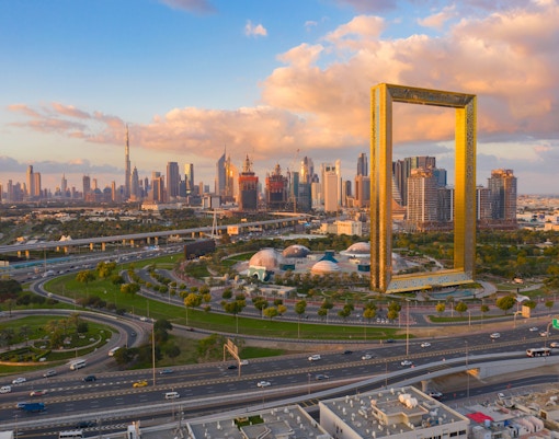 Aerial view of the Dubai Frame