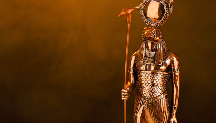 Ancient Egyptian artifacts display at Barcelona Egyptian Museum.