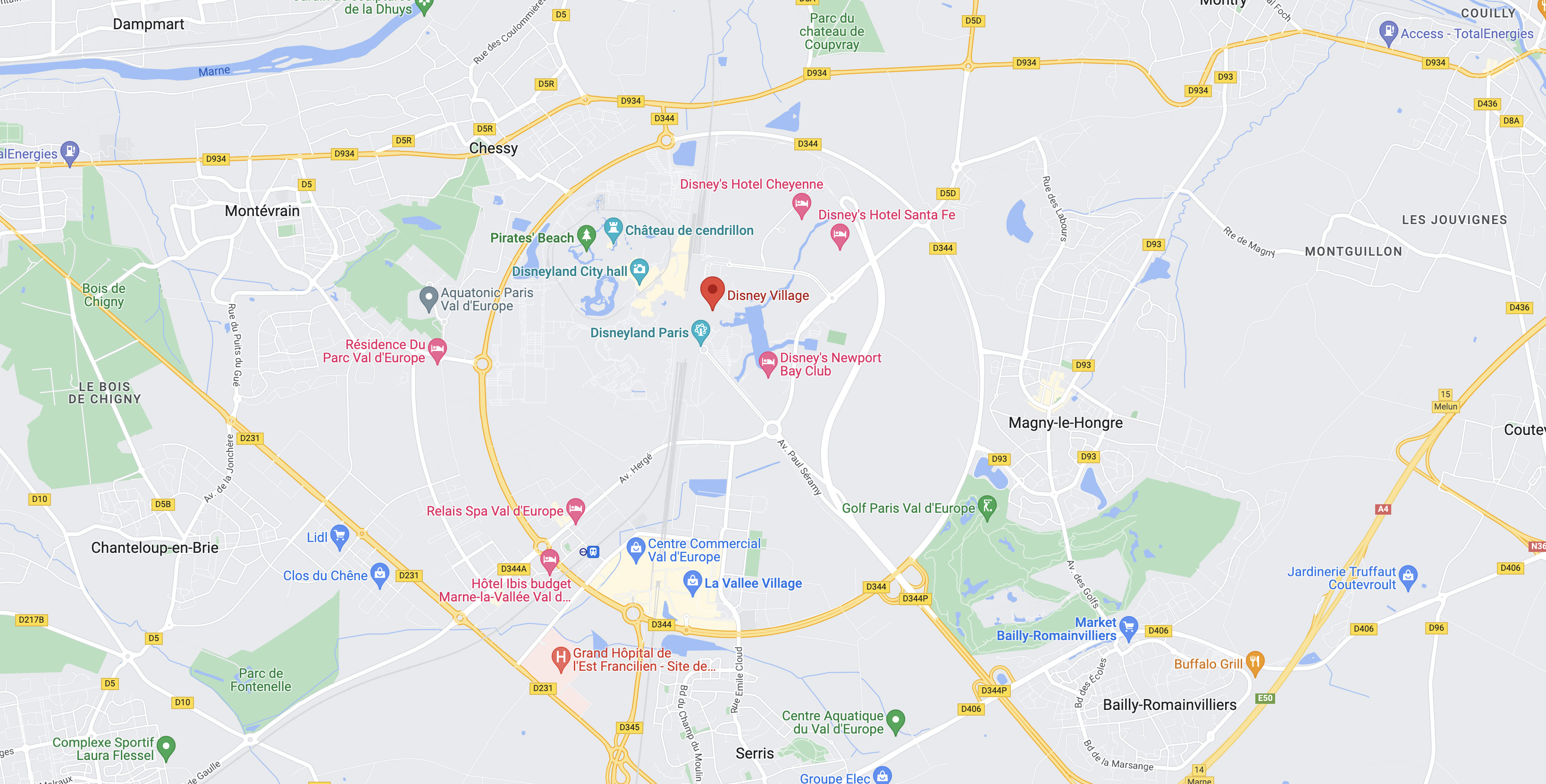 Village Disney, Paris, Localização
