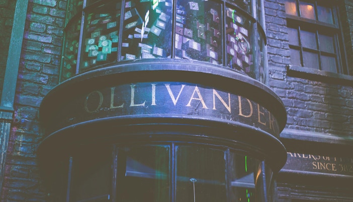 Ollivanders wand shop exterior in Harry Potter London set.