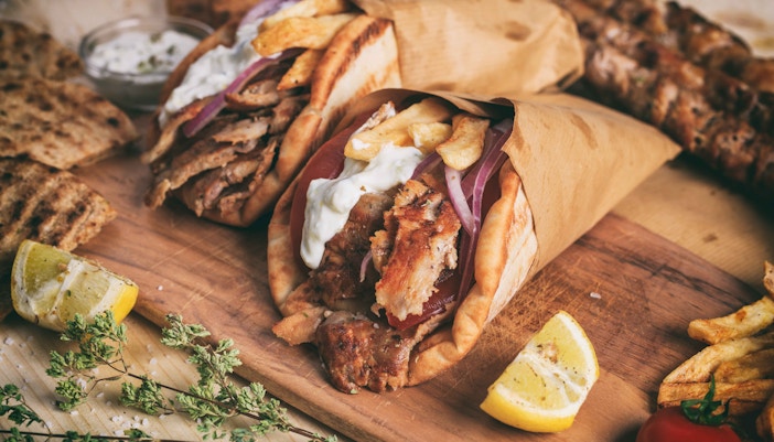 Shawarma wraps with fries and tzatziki at IMG Worlds of Adventure dining.
