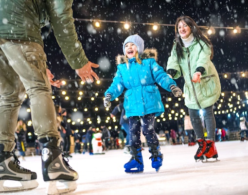 Ice skating at SeaWorld Orlando during Christmas festivities.