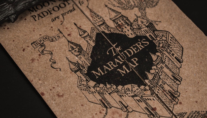 Marauder's Map replica at Harry Potter Studio Shop, London.