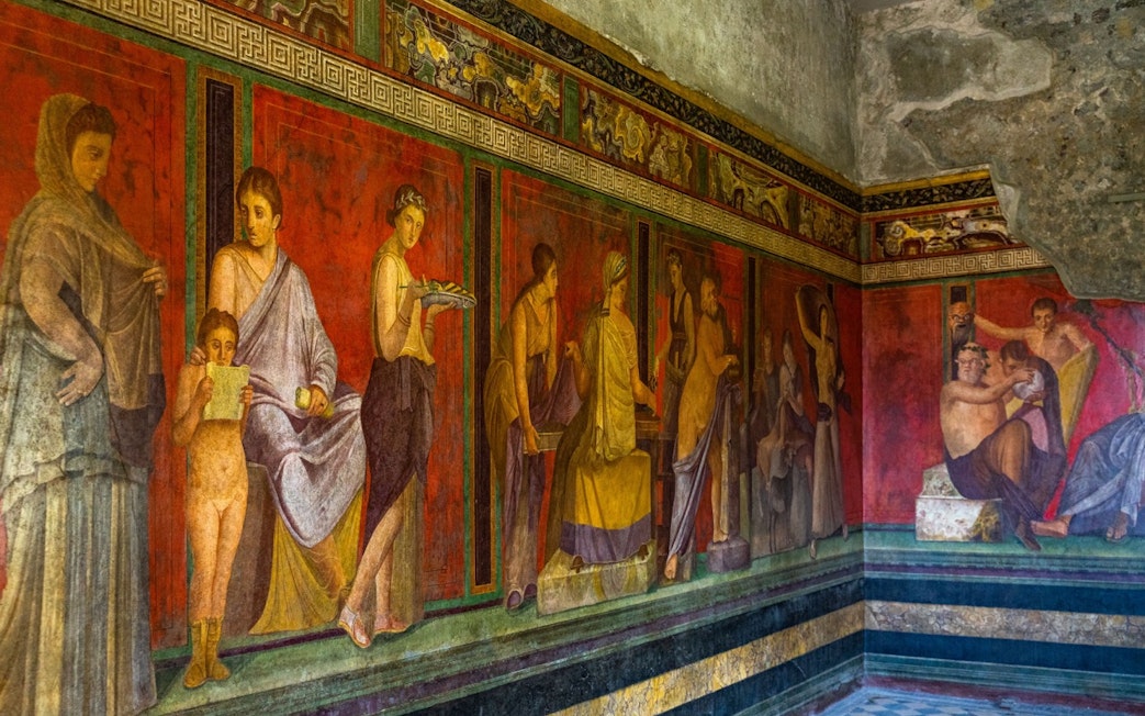 Frescoes depicting ancient rituals in the Villa of the Mysteries, Pompeii.