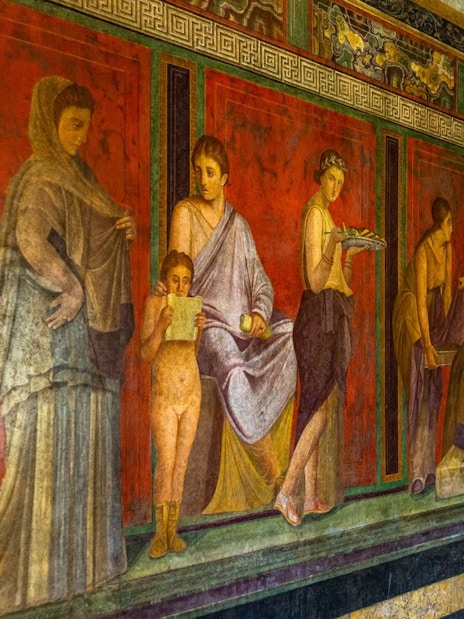 Frescoes depicting ancient rituals in the Villa of the Mysteries, Pompeii.