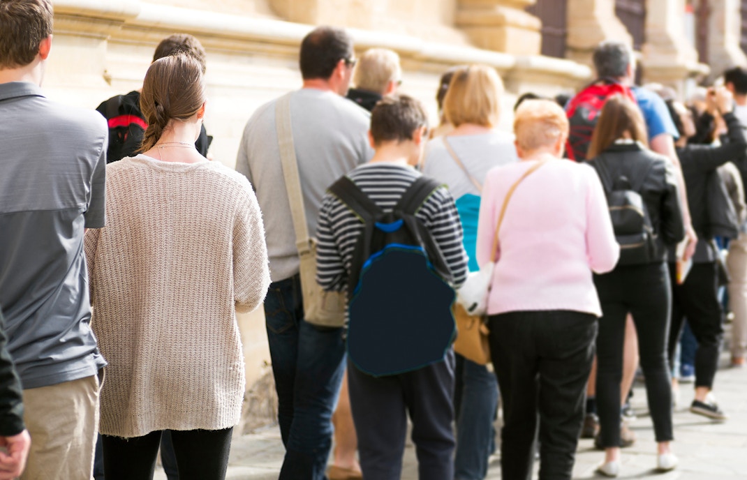 Group of tourists on an exclusive skip-the-line tour outside the Uffizi Gallery in Florence