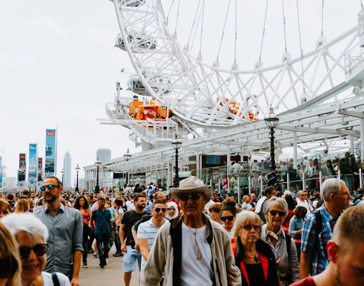 London Eye overlooking the River Thames in London, England.