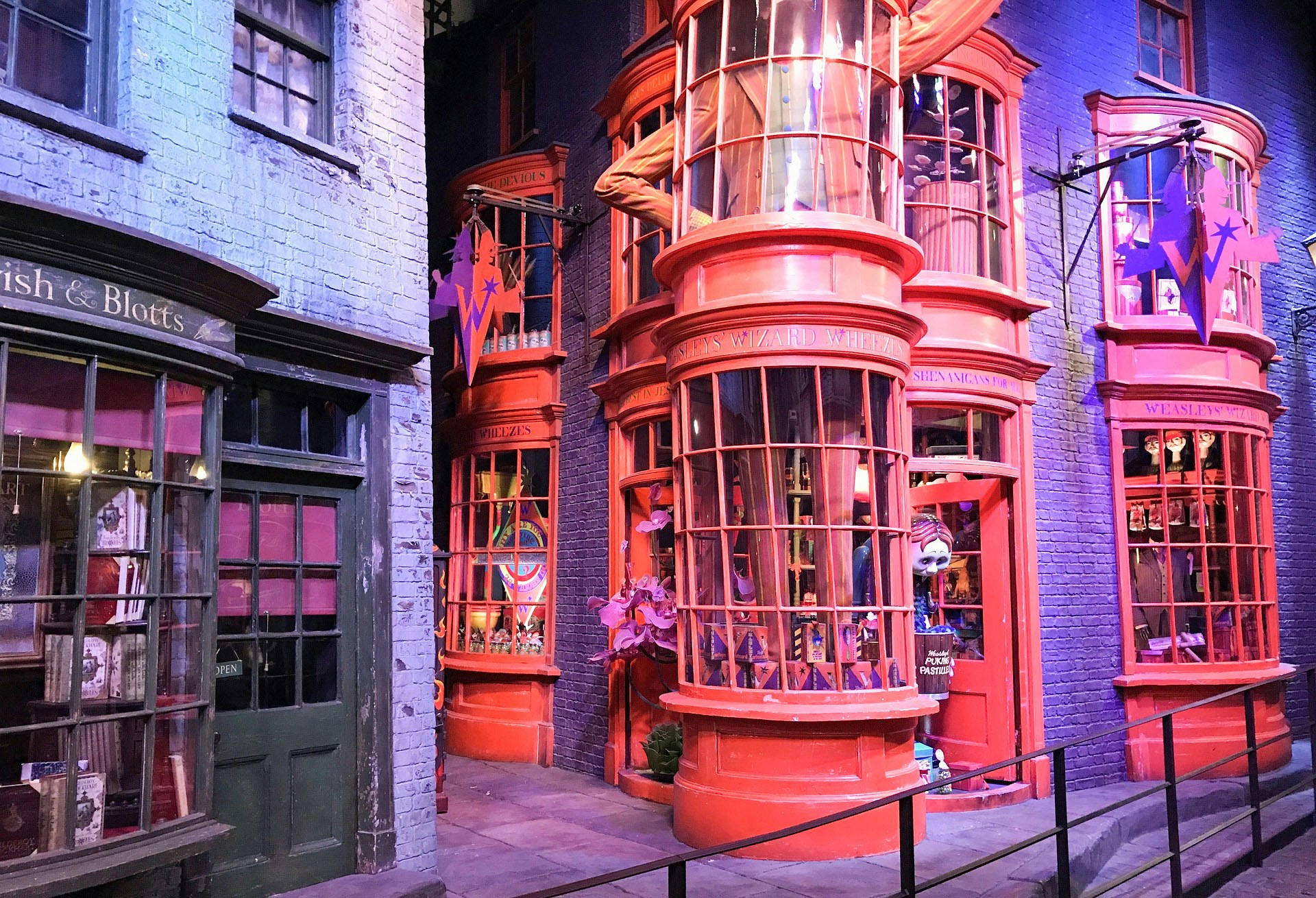 Weasleys' Wizard Wheezes shopfront in Diagon Alley, Harry Potter Forbidden Forest tour.