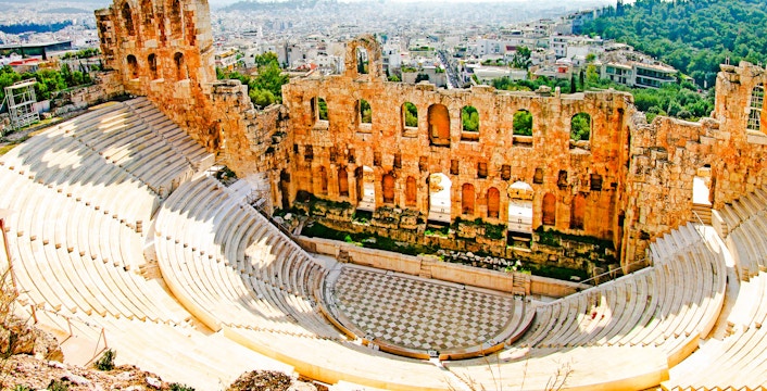 Ancient Odeon of Herodes Atticus amphitheater in Athens, Greece, venue for Epidaurus Festival.