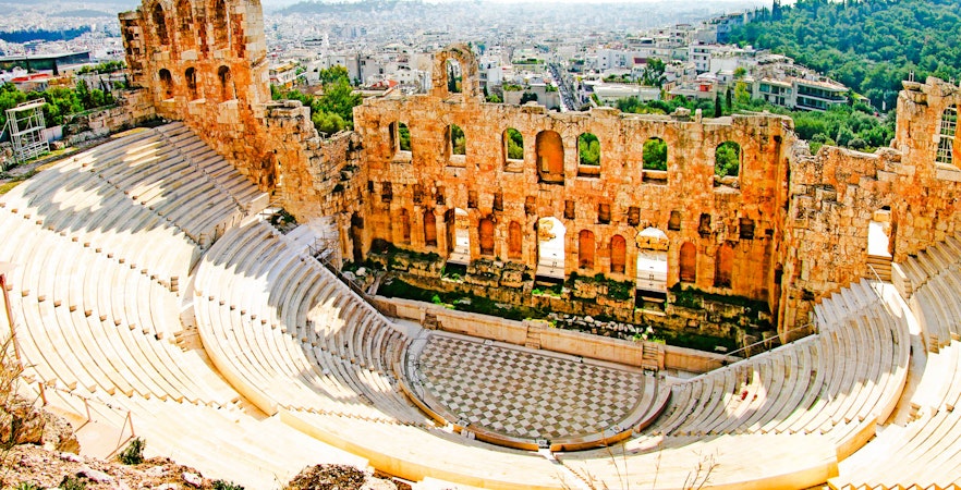 Ancient Odeon of Herodes Atticus amphitheater in Athens, Greece, venue for Epidaurus Festival.