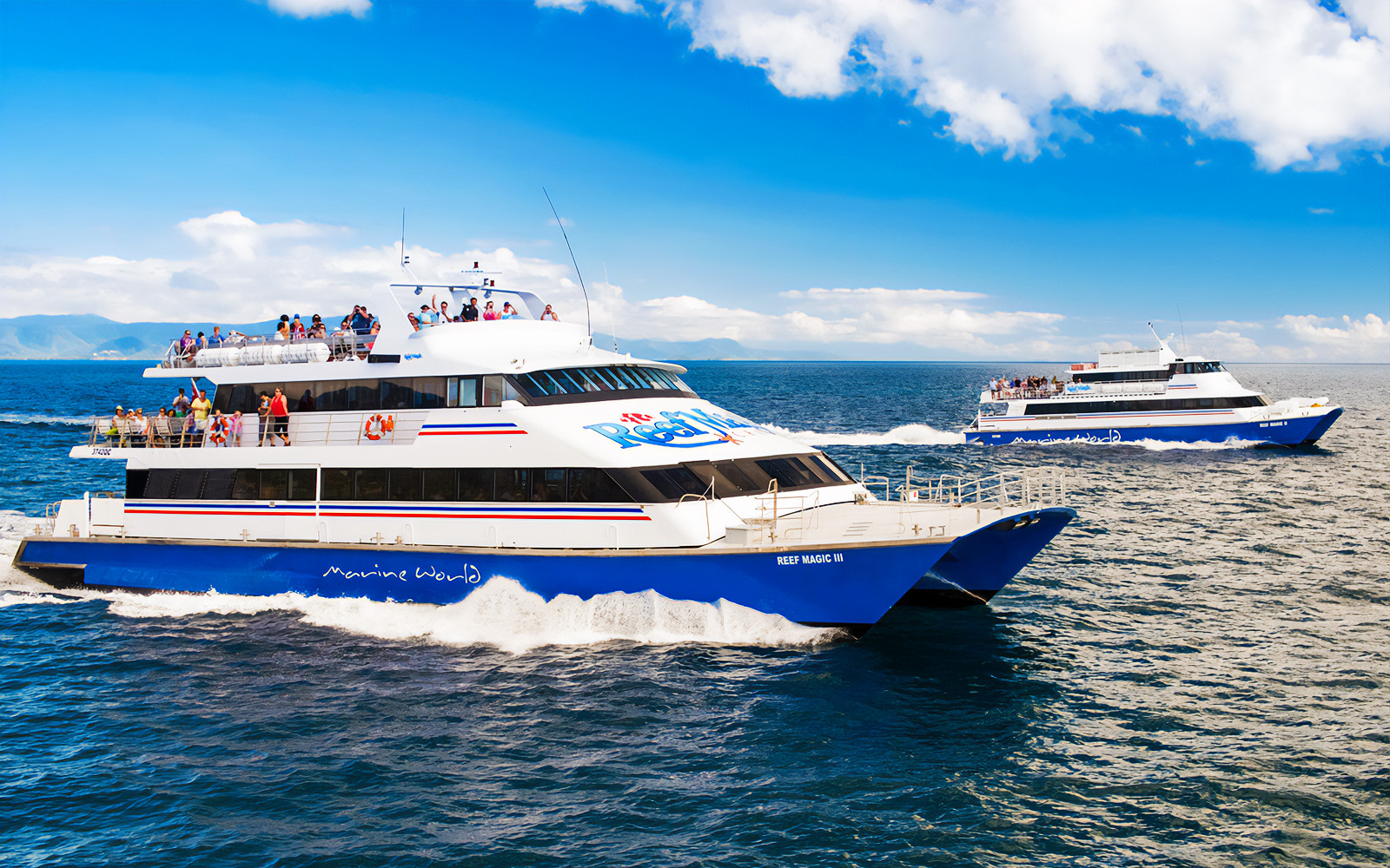 Great Barrier Reef cruise with Marine World pontoon, showcasing vibrant coral and marine life near Cairns.