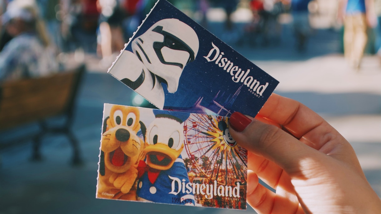 Disneyland Paris tickets featuring characters and attractions.