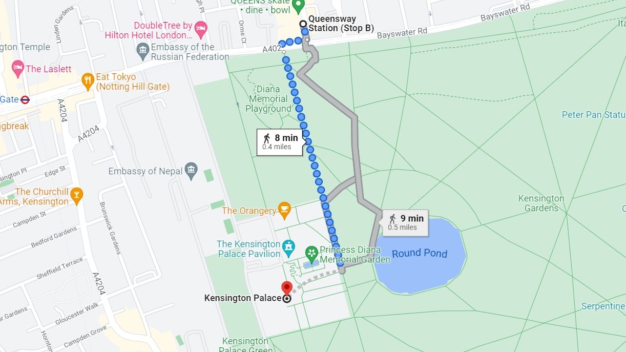 Queensway Station to Kensington Palace