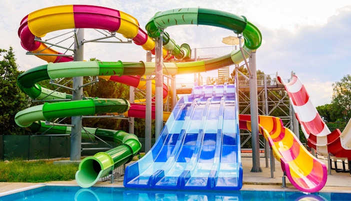 Aquopolis Villanueva de la Cañada water park wave pool in Madrid, Spain.