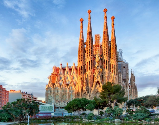 Cathedral of Barcelona facade with Gothic architecture in Barcelona, Spain.