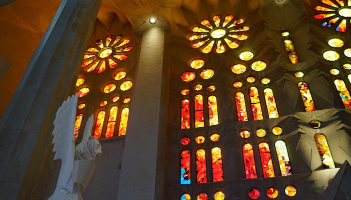 Sagrada Familia intricate wall carvings in Barcelona, Spain.