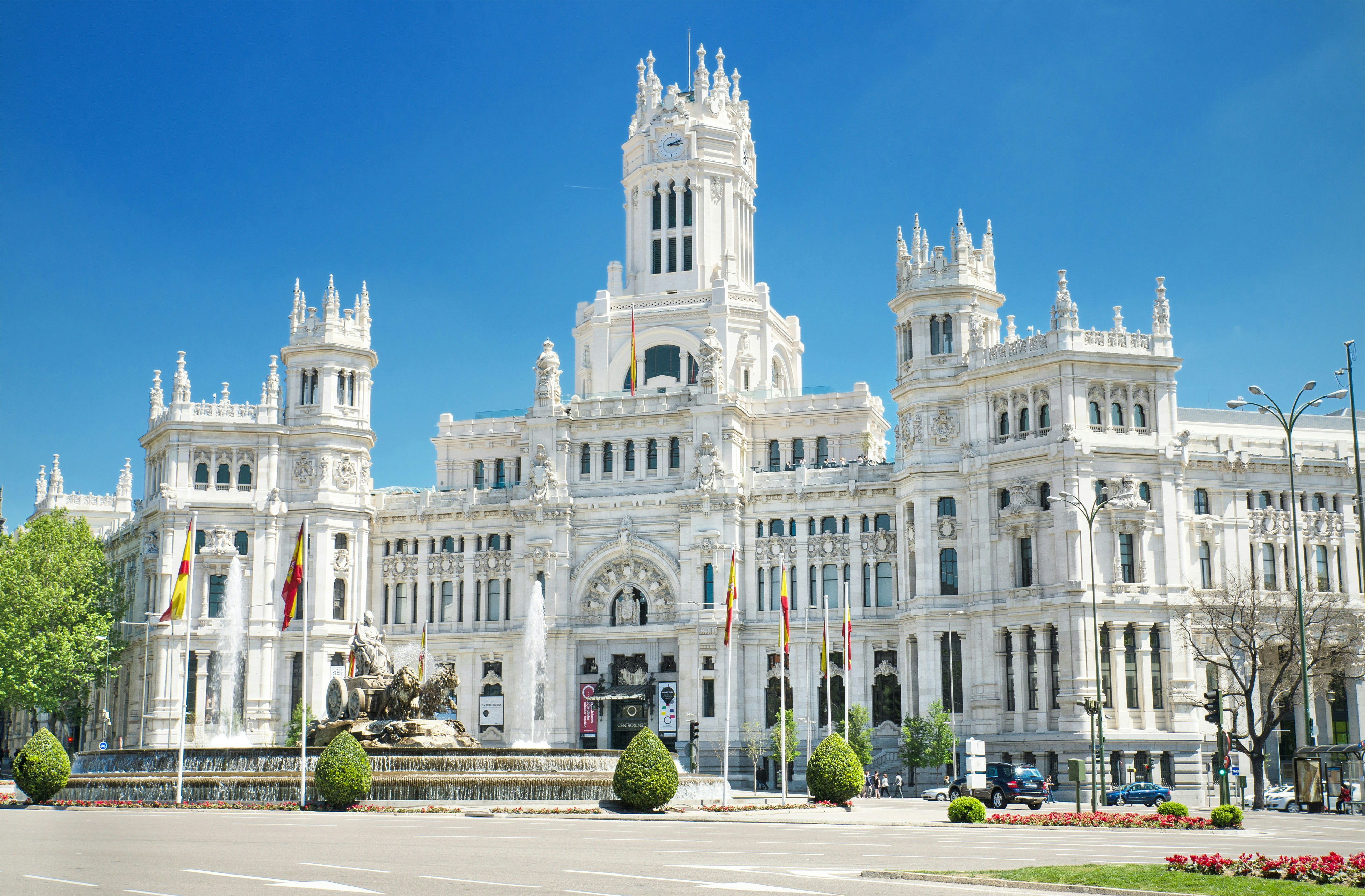 Cibeles Palace and Fountain in Madrid, Spain.
