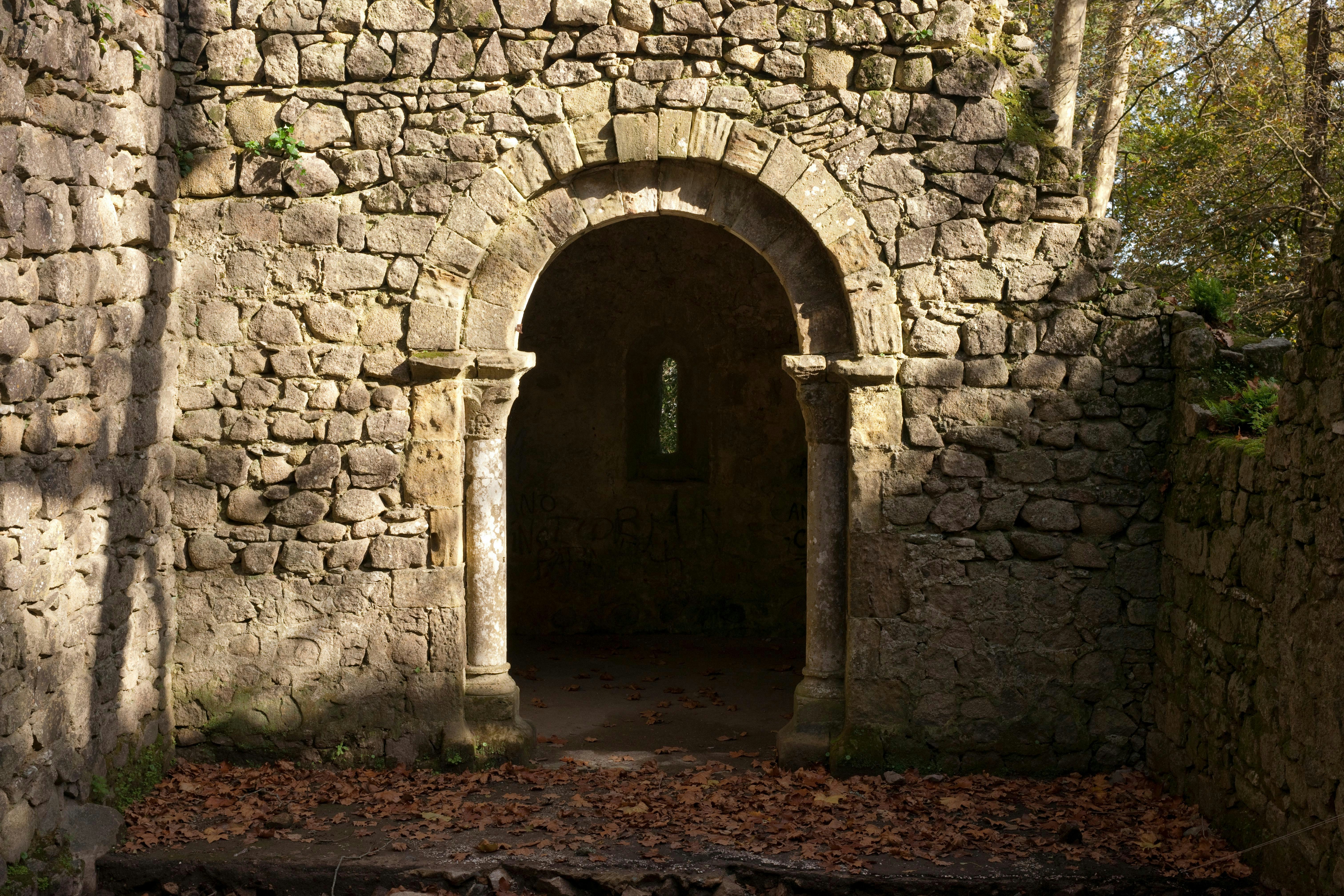 Stone archway entrance at Moorish Castle, Sintra, Portugal.