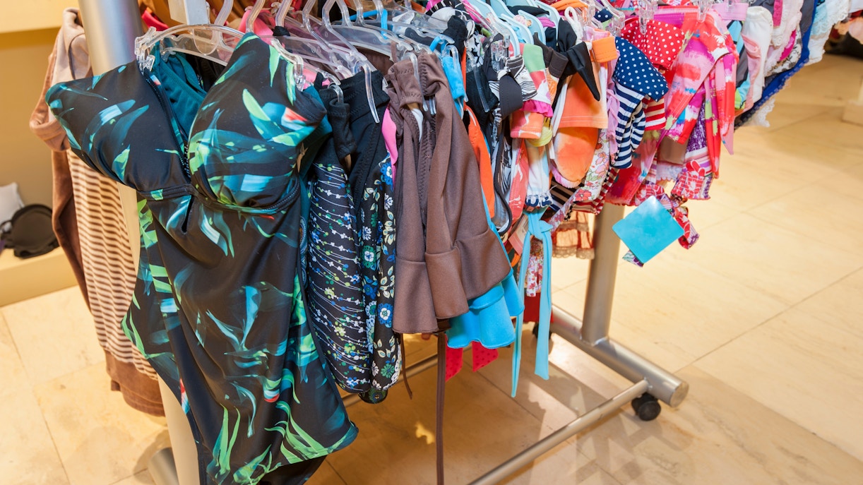 Swimwear display at a store