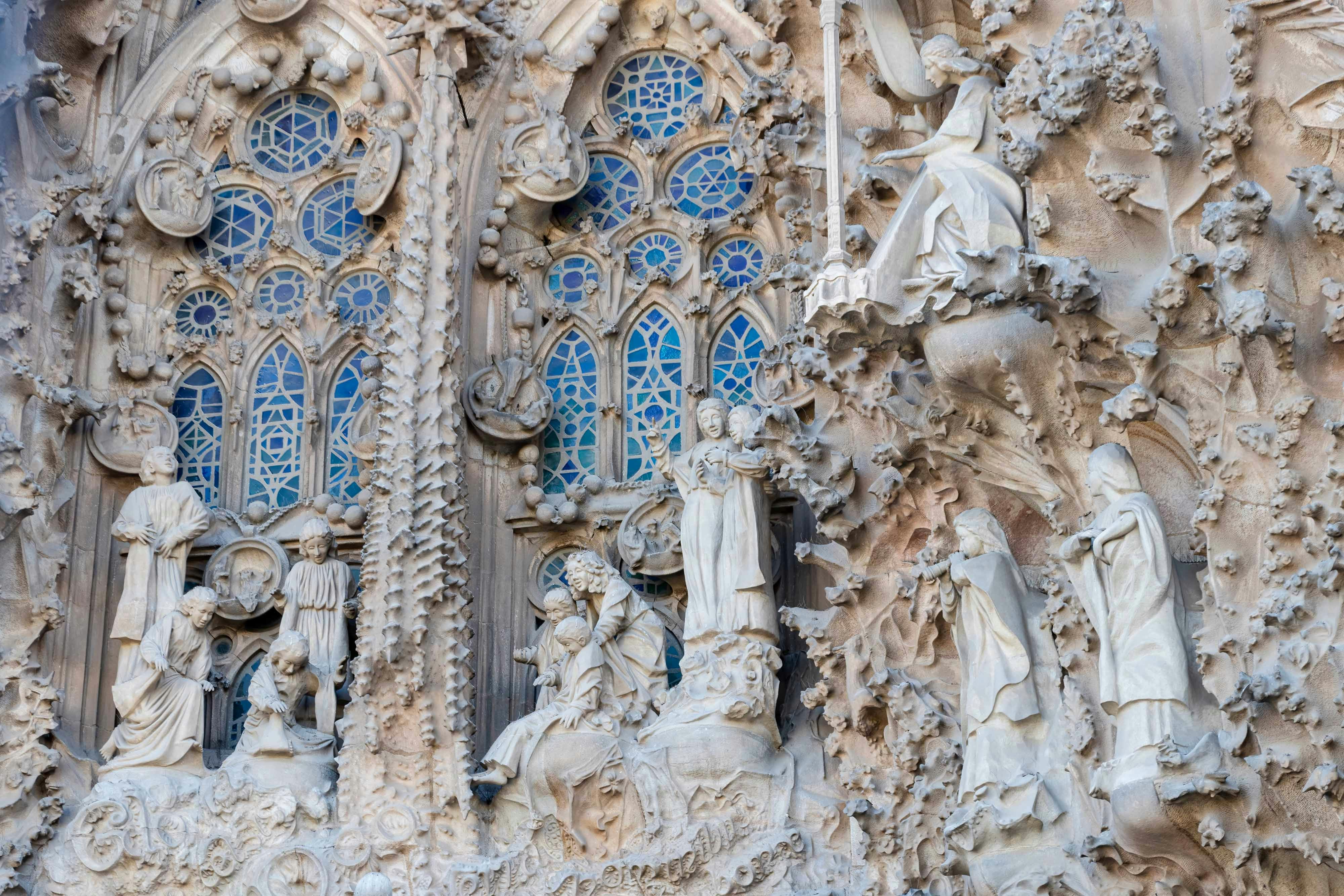 Virgin Mary Tower at Sagrada Familia, Barcelona, showcasing intricate architectural details.