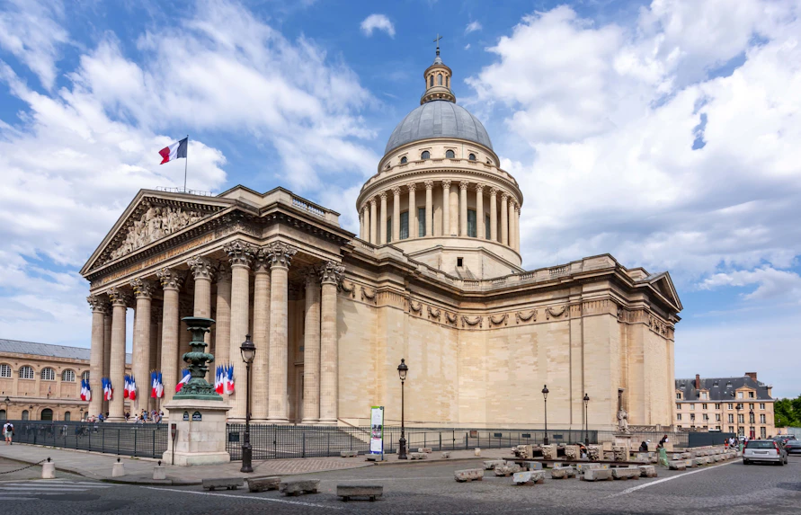 Pantheon in Paris showcasing neoclassical design with columns and dome.