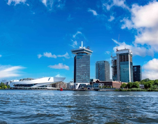 Eye Filmmuseum and A'DAM Tower by the IJ River in Amsterdam.