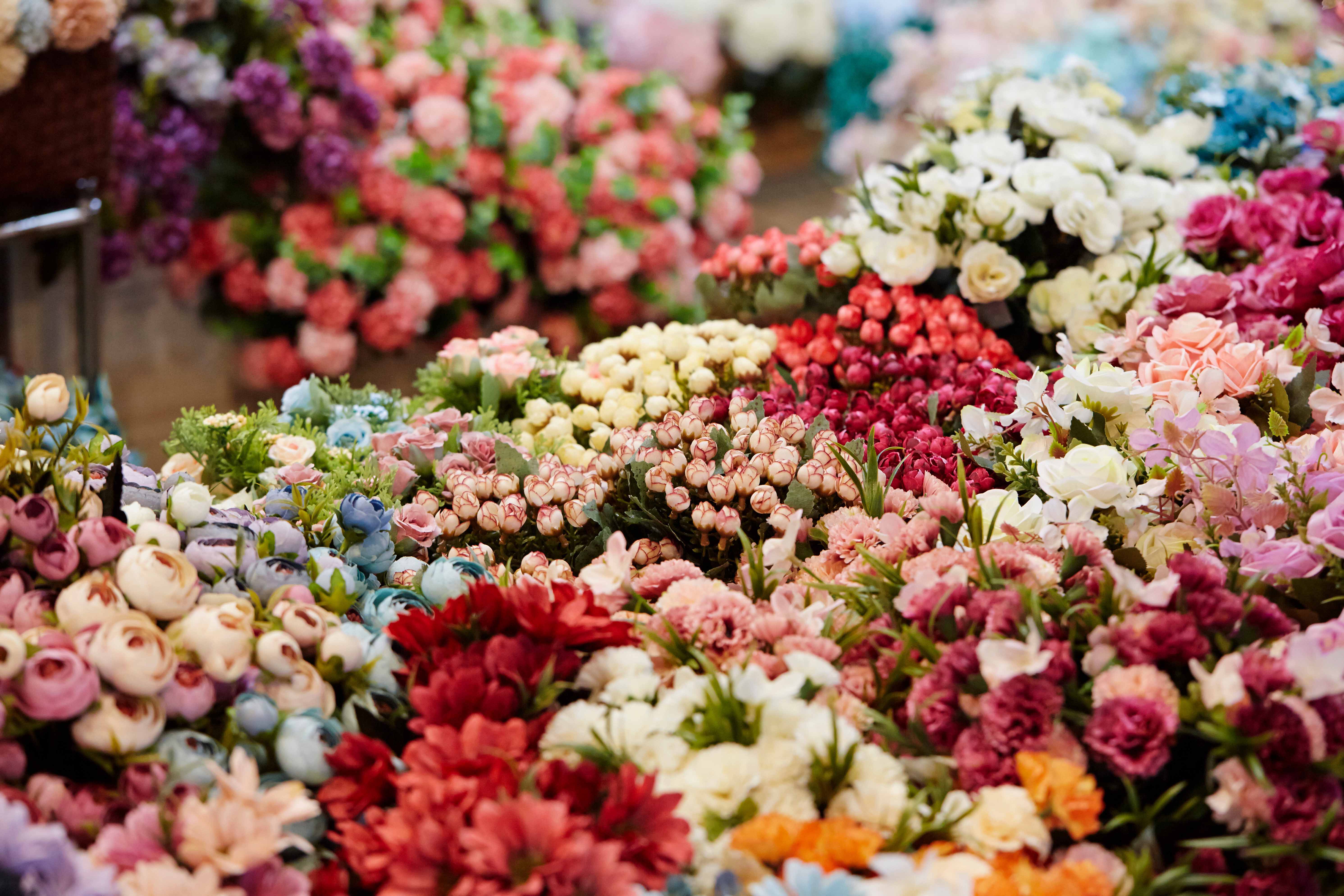 Florinfiera flower market in Florence with vibrant spring blooms.