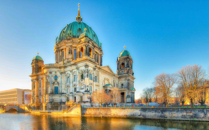 Berlin Cathedral viewed from the river during a boat tour.