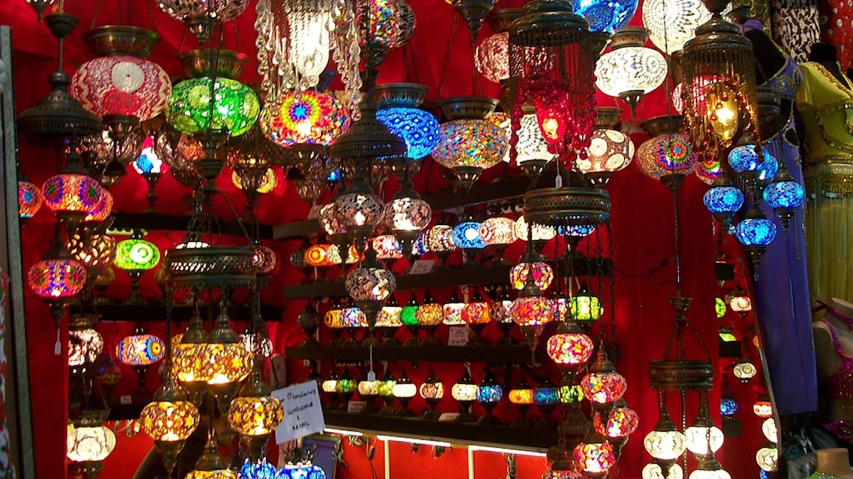 Topkapi Palace gift shop interior with traditional Turkish souvenirs, Istanbul.