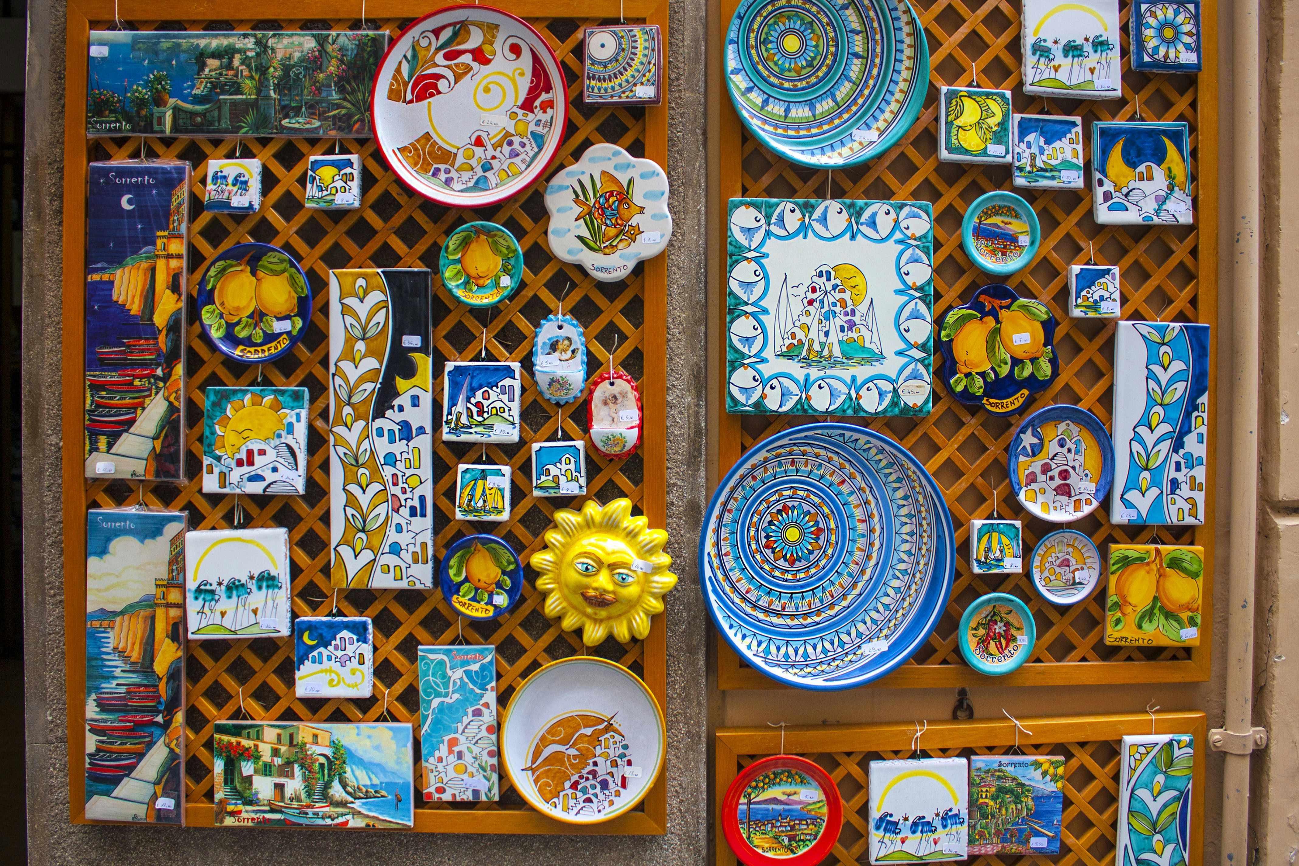 Ceramic souvenirs with colorful designs 