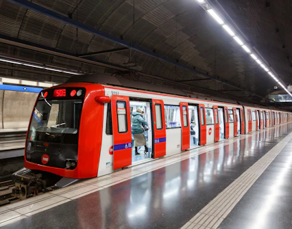 Barcelona metro train at a station, a common route to Camp Nou.