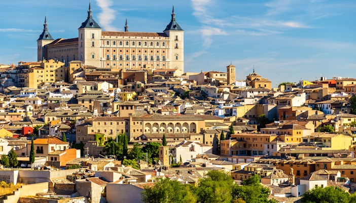 Toledo skyline with Alcázar in the background, near Madrid in November.
