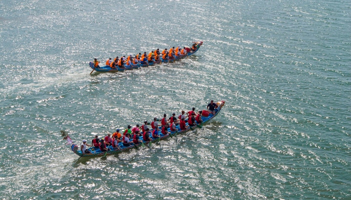 Dragon boats racing