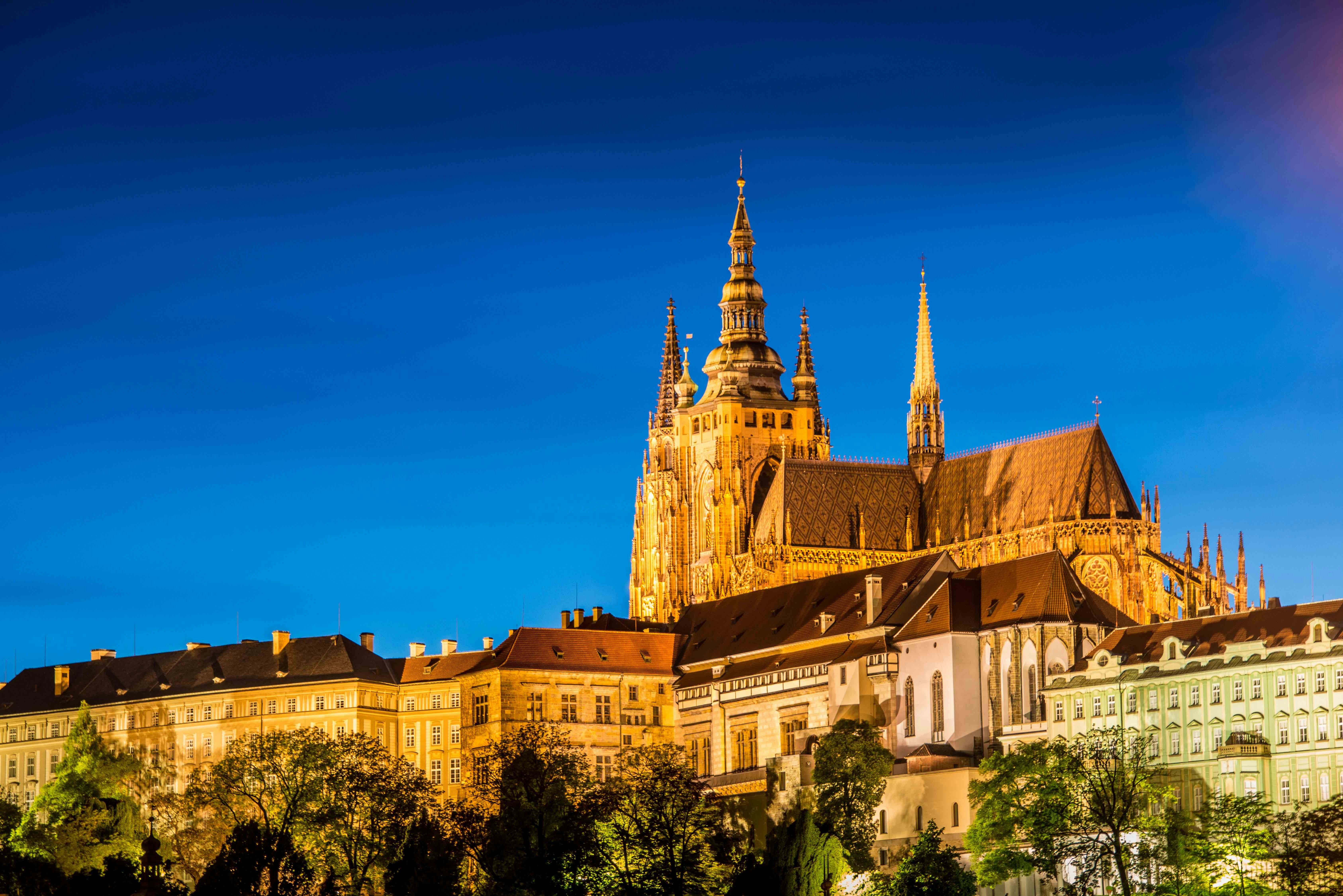 Prague Castle illuminated at night