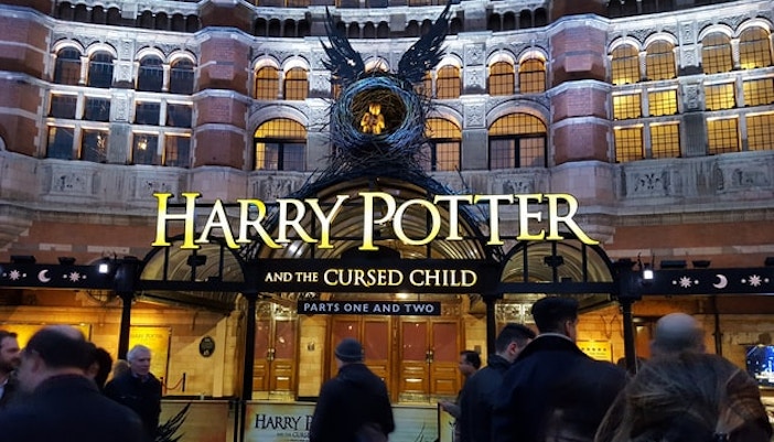 Palace Theatre London with Harry Potter and the Cursed Child marquee.