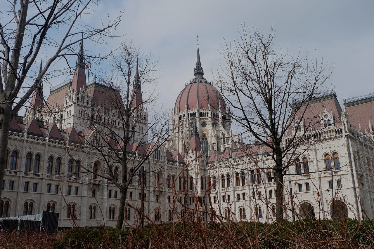 Hungarian Parliament building along the Danube River in Budapest, Hungary.
