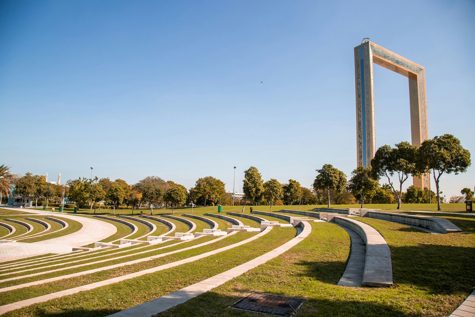 Amphitheater and Dubai Frame in Zabeel Park, Dubai.