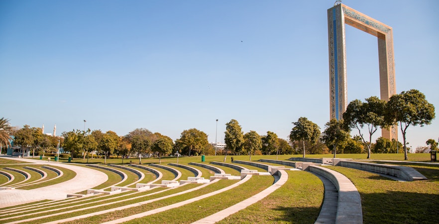 Amphitheater and Dubai Frame in Zabeel Park, Dubai.
