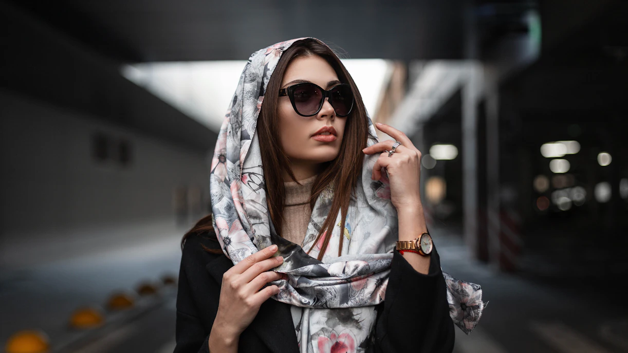Silk scarf worn stylishly