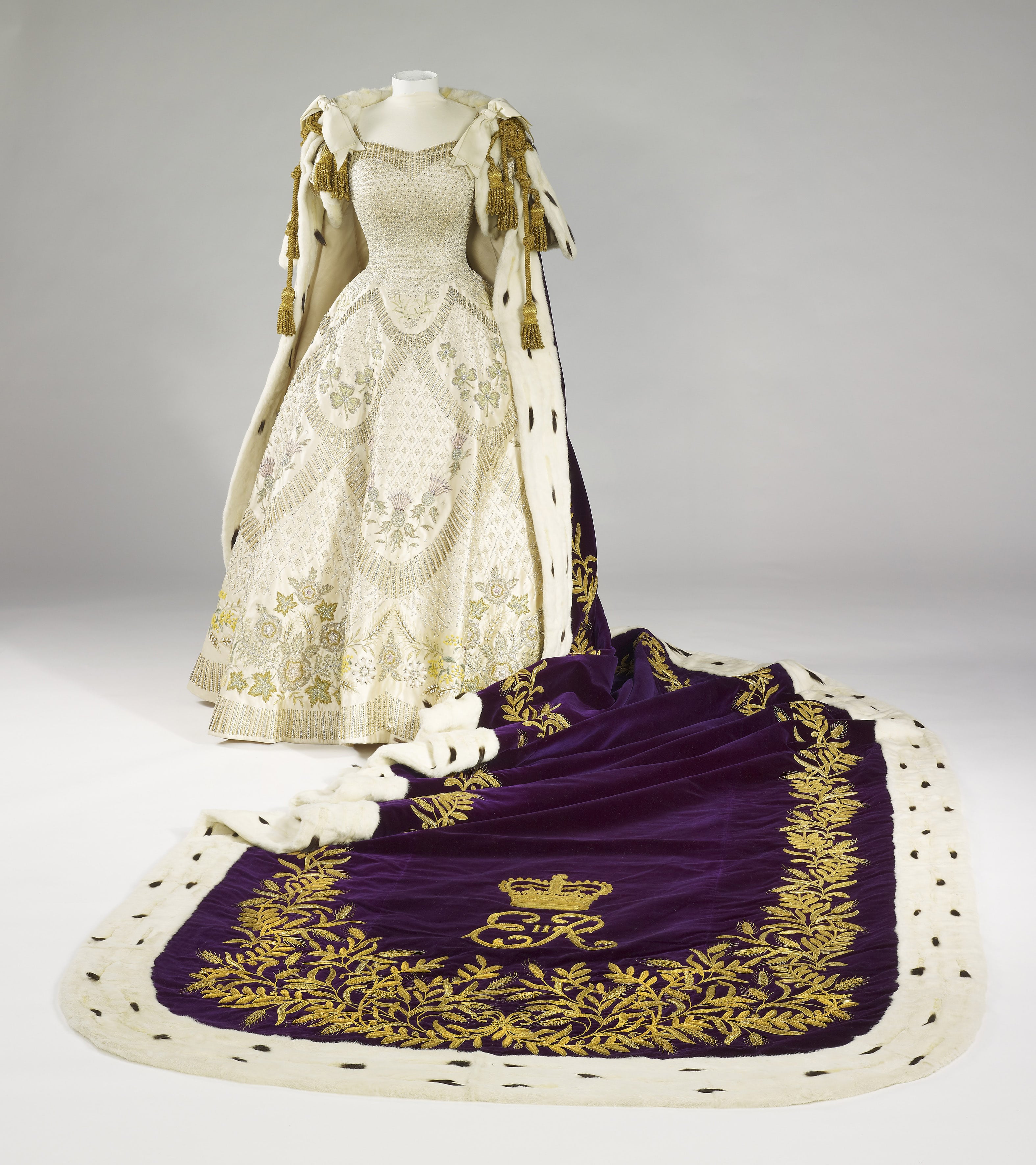 Royal robe and gown displayed for Queen Elizabeth's Platinum Jubilee.